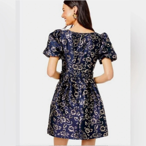 Lilly Pulitzer Kasslyn Dress in High Tide Navy/ Gold Floral Brocade - worn once! - Picture 2 of 13